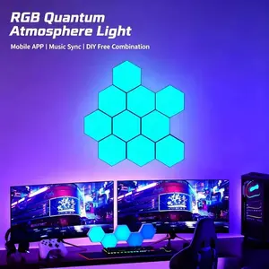 RGB Honeycomb Quantum Light, LED Atmosphere Lamp, APP-Controlled Rhythm, DIY Puzzle, Gaming Room Bedroom Wall Decor Light, RGB Led Mood Light