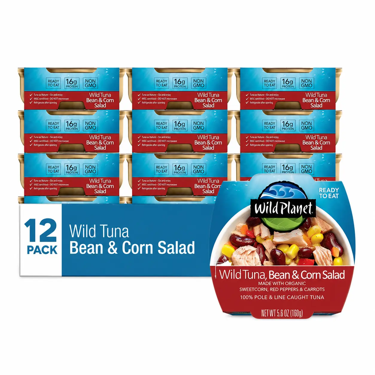 Wild Planet Ready-to-Eat Protein-Packed Wild Tuna, Bean & Corn Canned Pantry Food, 5.6oz