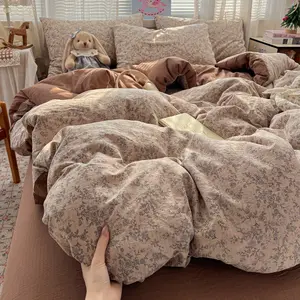 4pcs Double Layer Bedding Set, Cartoon Sheet, Fitted Sheet, Pillowcases (no Comforter), Single Size, Bedroom & Dorm Use, Bed Sheets Set