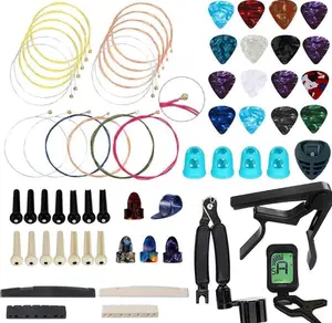66PCS Guitar Accessories Kit, Acoustic Changing Tool, Including Guitar Acoustic Strings, Picks, Capo, String Winder&Cutter, Tuner, Bones, for Players and Beginners