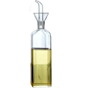 Rectangle Bottle Glass Olive Oil Dispenser Bottle Glass Cooking Oil Vinegar Measuring Dispenser With Spout for Kitchen and BBQ (16 oz)