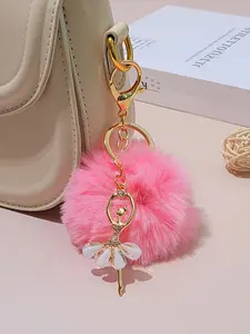 Ballet Girl Keychain, Fuzzy Keychain - Artificial Rhinestone Decoration, Sparkling Diamonds Embedded In The Skirt And Upper Body, Artistic Ballet Style Bag Accessories, Bag Decoration, Personalized Decoration, Birthday Gift, Best Friend Gift Keychain
