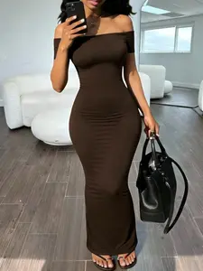 2026 Spring Summer New European Style Sexy One-Shoulder Sleeveless Bodycon Dress, Women's Elastic Tight Fit Pure Desire Wind Hot Girl Dress, Fitted Womenswear