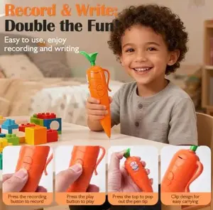 60-Second Voice Recorder with Playback & Audio Recorder Pen- Cute Carrot-Shaped Recorder Device, Smooth-WritingBallpoint Pen Fun & Creative Gift for Kids, Students, Teachers