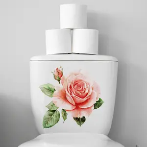 A creative and romantic pink rose flower spring toilet sticker, bathroom decoration background wall sticker (30*30cm) (M17512-KR)