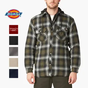 DICKIES Water Repellent Plaid Flannel Hooded Shirt Jacket with Durable DWR & Quilted Lining for Autumn