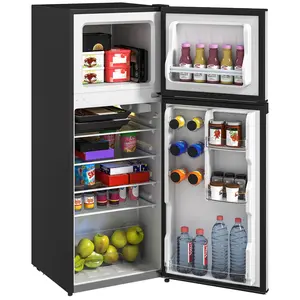 #dealsforyoudays HOMCOM 3.2/4 Cu.Ft Mini Fridge with Freezer, Double Door Compact Refrigerator with Adjustable Thermostat, Shelf and Reversible Door for Bedroom, Dorm, Home Office, Energy Efficient