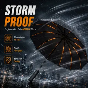 Automatic Folding Umbrella, Strong Windproof Multi-Rib Support Frame, Thickened Waterproof Canopy, Durable Travel Umbrella for Heavy Rain, Men & Women
