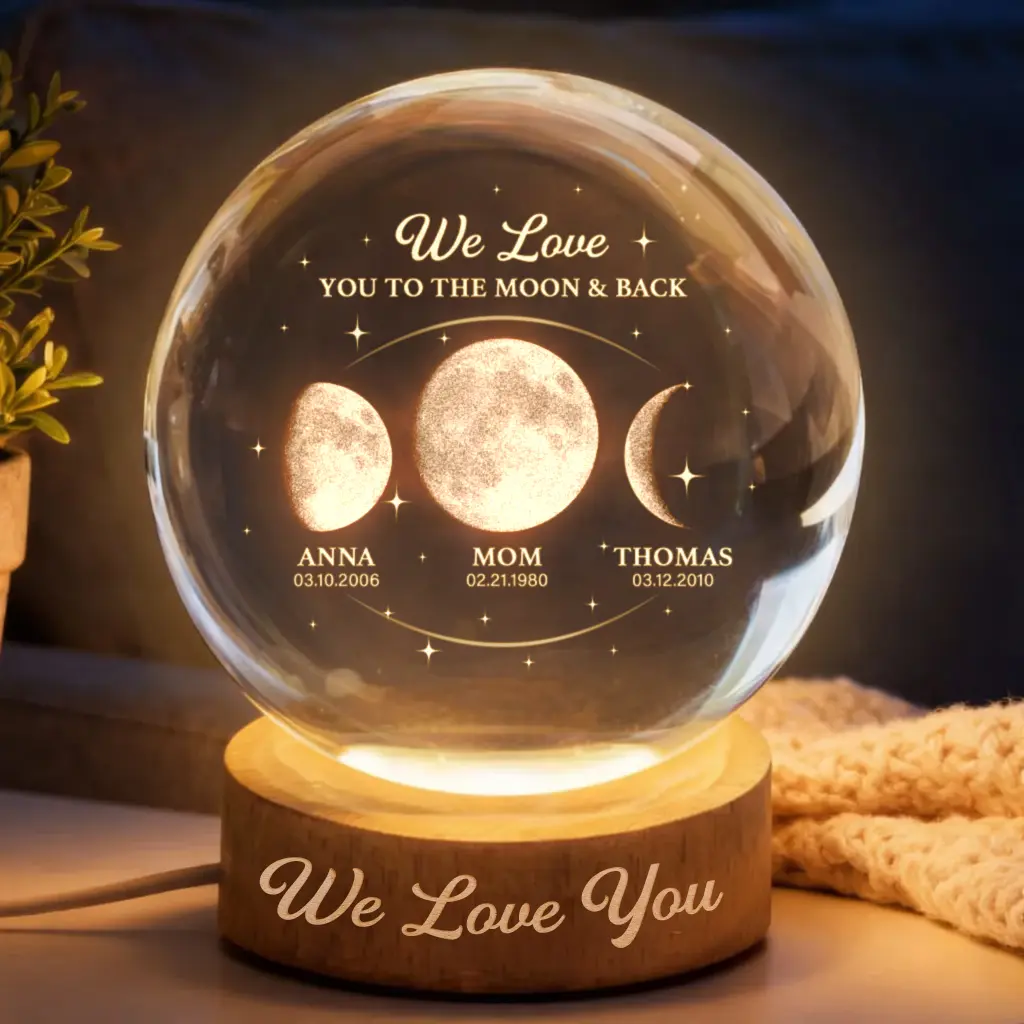 Personalized Dad Moon Phase Crystal Globe Night Light - Custom by Date, Father's Day Gift for Dad, Grandpa Home & Festive Decoration