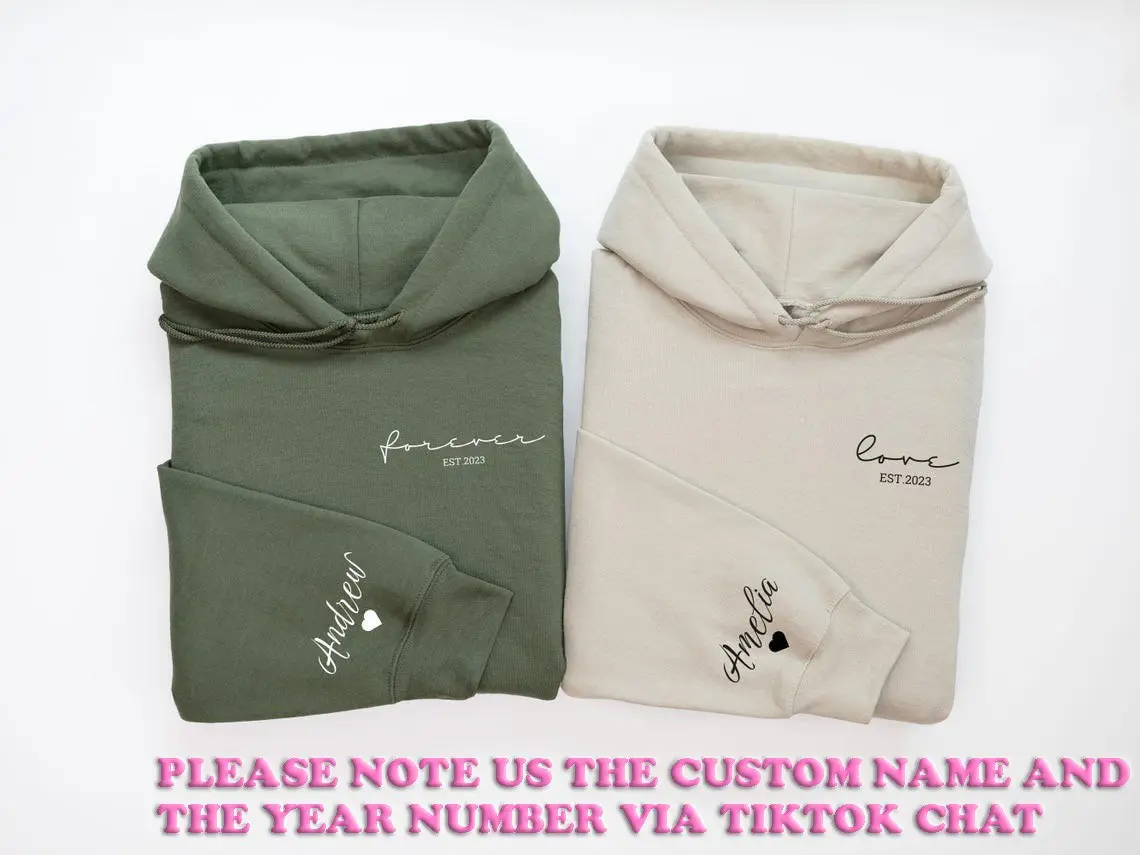 Forever & Love Matching Sweatshirts or Hoodies for Couples - Personalized Custom Names - Unique Valentine Gift - Clothing, Womenswear