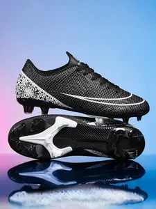 Unisex Blue-White-Orange Ankle-Support Soccer Shoes, Cleat Shoes: Pro Protection Style, Snug Collar, Anti-Slip Studs, Anti-Twist Structure. Ideal for natural grass matches/competitive training