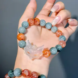 079 Rabbit-Hair Q Hematoid Q chalcedony bracelet for women lucky stone bead bracelet rosary energy feng shui gift I