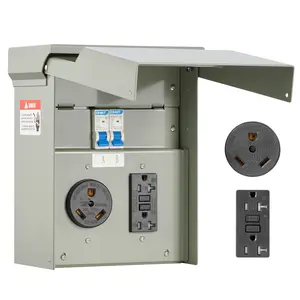 fathersdaygift VEVOR Temporary Power Outlet Panel, 20 30 Amp, RV EV Electrical Outlet Panel with NEMA 30 Amp GFCI 20 Amp Receptacle Installed, Pre-Wired IP54 Weatherproof Box, for RV Camper Car Travel Motorhome