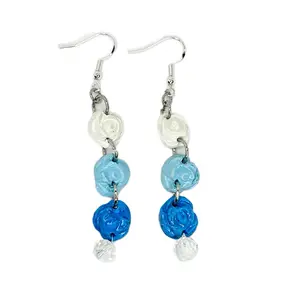 Triple Blue Rose Stack Dangle Earrings