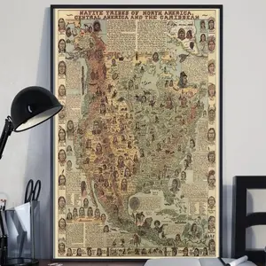 Native Tribes of North American central America and the Caribbean Maps Poster poster Decor Ornaments Cultural Heritage Decorative Wall Art