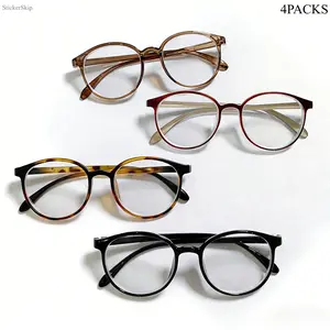 2026 New 4 Pairs Anti Blue Light Computer Glasses - Round Frame Eyewear for Women Men, Optical Spectacle Blocks Blue LightRetro Black Rectangular Glasses FramesOversized Clear Anti-Blue Light Glasses				
