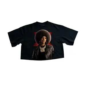 BHM No Justice Just Us Women's Boxed Cropped T Shirts - Black with Graphic Design