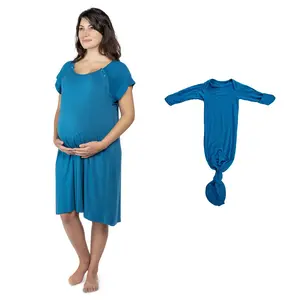 Three Little Tots Blue Labor and Delivery Hospital Nursing Gown with Matching Newborn Knotted Baby Gown