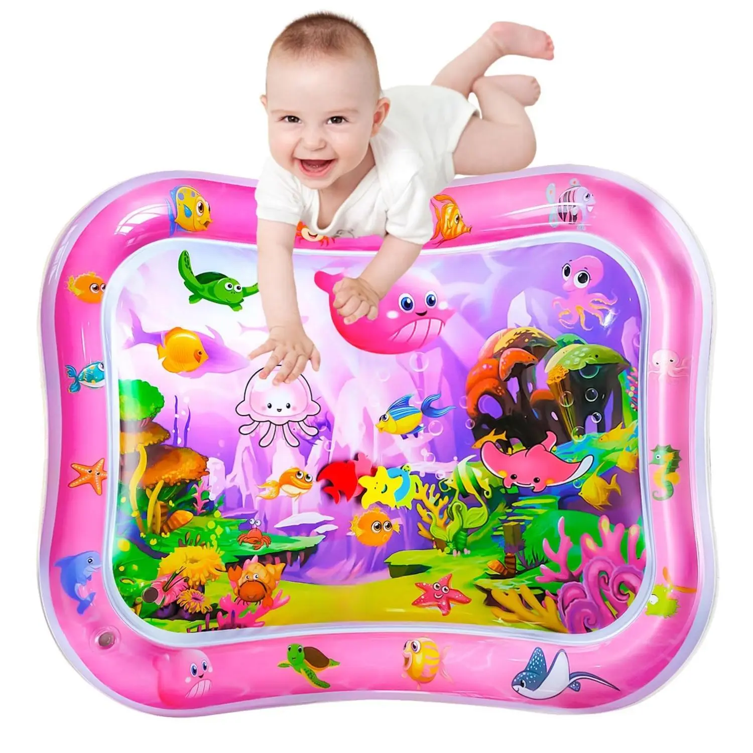 [New Deal] Extra Big Infant Toys, Tummy time mats,Tummy time Toys, Baby Pink Water Play mat, Fun Early Development Activity Play Center for Newborn, Pink 39.5x31.5 in. Inflatable Tumbling Mat Sensory Board Safety Play Yard Tcg Playmat, Water Doodle Mat, U