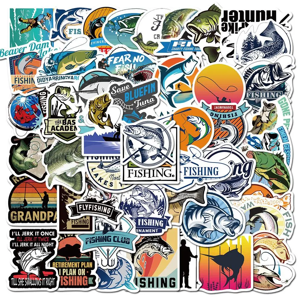 Fishing Sticker, Adhesive Decals, 50/1000pcs/set Outdoor Fishing Pattern Sticker, Creative Decorative Sticker for Phone Case, Water Bottle, Room Wall Decor, Ornaments