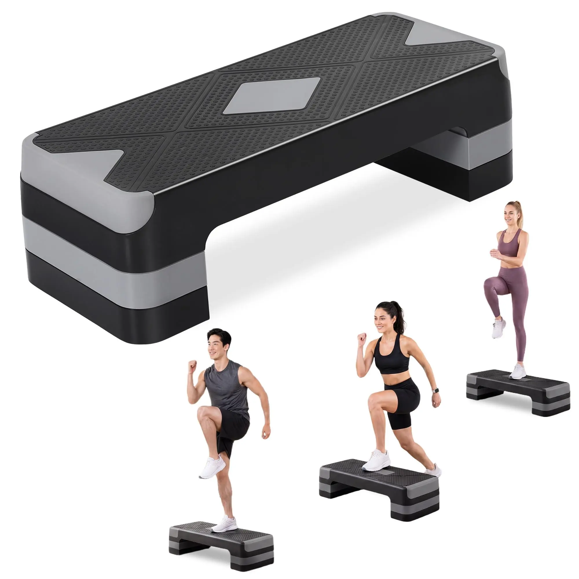 GAOMON 27-in Adjustable Aerobic Exercise Step Platform with 3-Level Risers, Non-Slip Surface Exercise Equipment for Home Gym, Black