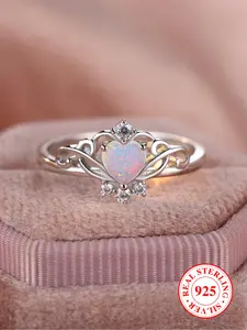 S925 Sterling Silver Cute Crown Design Artificial Gemstone Decorated Ring, Fashion Jewelry for Party, Daily Clothing Decor, Trendy All-match & Exquisite Jewelry for Birthday Gift, Statement Ring