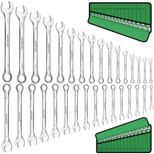 32PCS Combination Wrench Set: SAE & Metric, 1/4"-1" & 7mm-22mm, 12 Point, Wrenches Chrome Vanadium Steel Box End and Open End Standard Wrench Set For christmas gift mechanic tool car repair men gift wrench set
