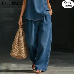UOOZEE Women's High-Waisted Wide-Leg Raw Wash Jeans - Spring Summer Non-Stretch Vintage Denim Trousers, Baggy Full-Length Pants with Pockets, Casual Streetwear Bottoms (3 Colors, Size Up for Fuller Waists), Jacket, Smart Casual