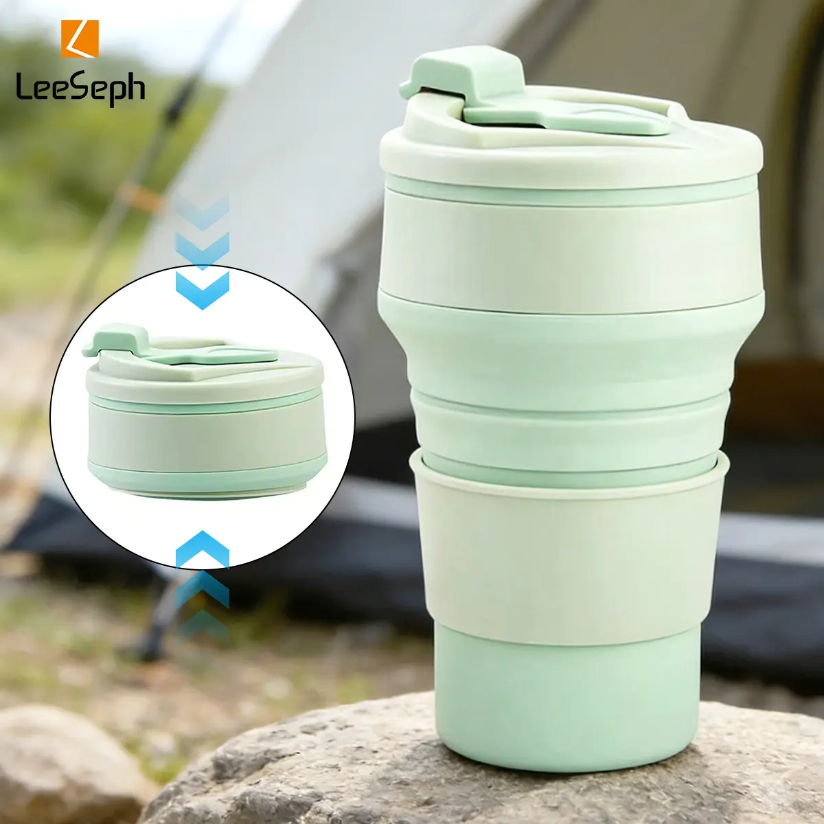 Silicone Collapsible Travel Cup, Portable Camping and Hiking Coffee Mug with Lid, Reusable Collapsible Coffee Cup for Hot & Cold Drinks, Silicone Cups, Hiking Essentials, Travel Water Cup, Camping Kitchenware