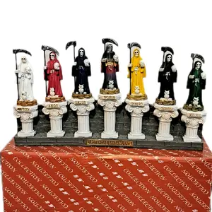 Santamuerte Statue Collection - 7 Potencias Santamuerte Statues with Colorful Attire and Unique Designs Room Decor Collectible Figurines Modern Home Decoration