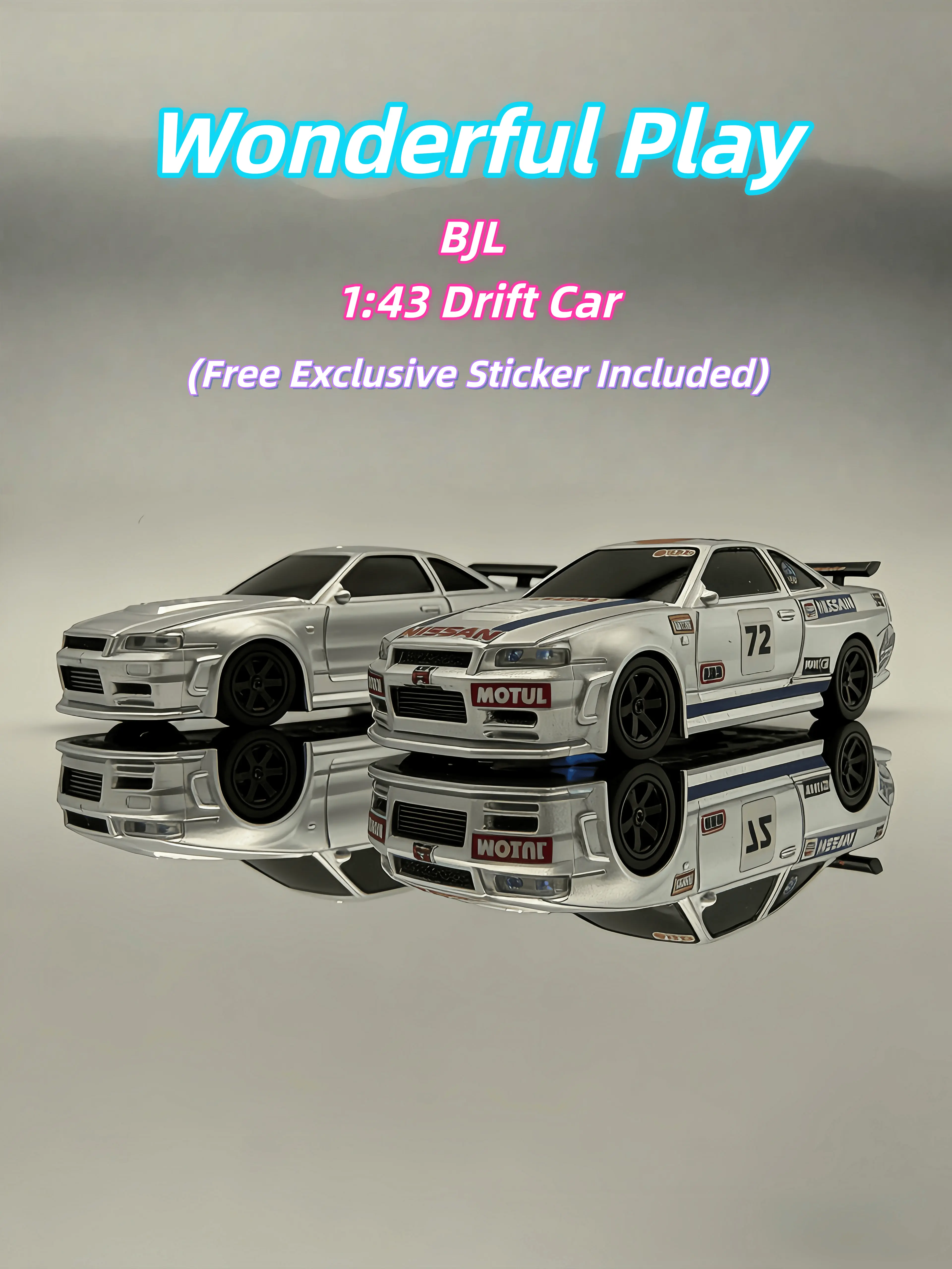 R34 1:43 AWD RC Drift Car, Full-Proportional Rechargeable Remote Control Toy Vehicle with Swappable Tires, Front & Rear LED Lights, USB Charge & Built-In Battery, Rc Vehicle, Rc Model Car