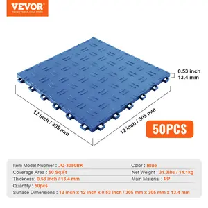 VEVOR Garage Tiles Interlocking, 12x 12x 0.53 inch 50 Pack Garage Floor Covering Tiles, Non-Slip Double-Sided Texture Garage Flooring Tiles, for Garages, Basements, Repair Shops, Blue