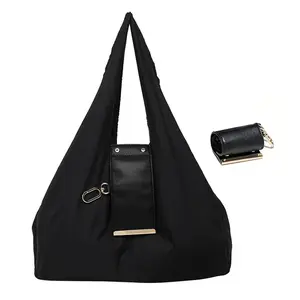 Foldable Keychain Women's Handbag & Storage Bag Reusable Waterproof Expandable Vegan Leather Mini Bag with Key Ring for Daily Outings Shopping Travel