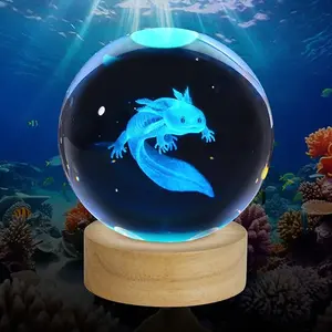 3D Axolotl Gifts for Women Crystals Ball 60mm- Axolotl Figurines Decor Glass Animals Figurine Animal Stuff for Room Birthday for Best Friend Lovers Keepsake Paperweight
