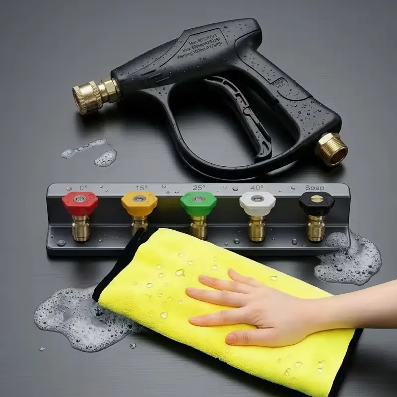 7pcs 3000 PSI High Pressure Car Cleaning Water Gun Nozzle Set with 5 Nozzles 1 Car Wash Towel M22 14mm for Car Patio Floor Lawn Plant Watering