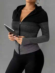 Women's Seamless Hooded Sporty Zipper Jacket, Slim-Fitting Athletic Top, Perfect for Daily Wear & Multi-Scene Sports, High Elasticity Jacket