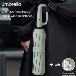 1PC Carabiner Clip, Portable, Hands-free, Automatic Folding Umbrella. Features Reinforced Thickened Windproof Ribs and Canopy, Ergonomic Non-slip Plastic Handle. Available in Multiple Colors, Suitable for Men, Women, the Elderly, and Durable