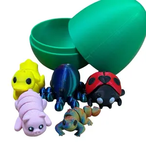 Easter Mini Micro Animal 5pk Figurine Desk Decor with Assorted Cute Characters in Egg Shell Packaging