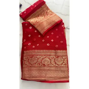 Multi color hand bandhej bandhani saree with Rich zari weaving work