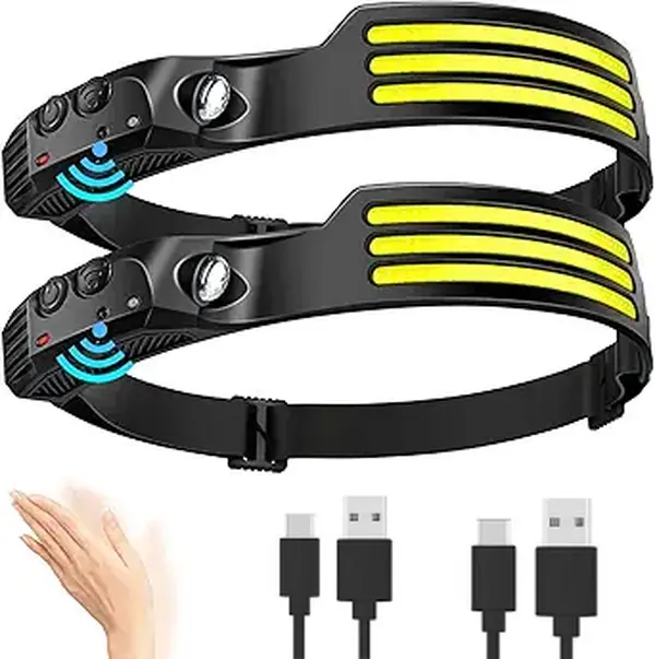 XTAUTO Rechargeable LED Headlamp - Waterproof Strong-Light Motion Sensor Light, 230° Wide Beam, 5 Modes, Lightweight Adjustable for Hiking, Led Work Flashlights, Rechargeable Flashlights