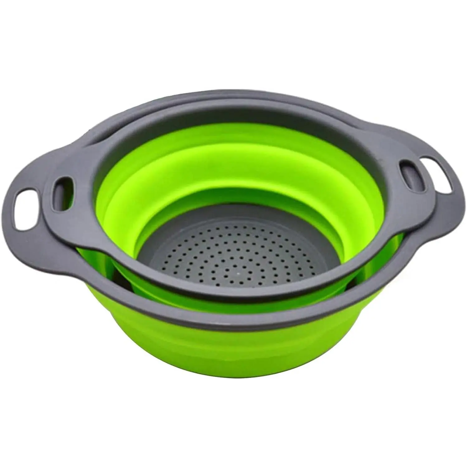 Collapsible Colander, Set of 2 count Collapsible Strainer, Space-Saving Kitchen, Food-Grade Silicone Folding Strainer Colander with Handle, Green