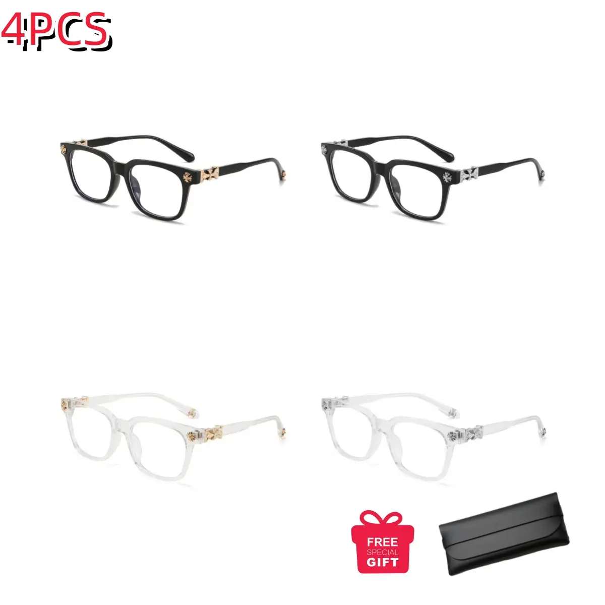 4-Pack Trendy Square Frame Fashion Glasses, High- Quality Unisex Eyewear, Stylish Frames for Daily Wear and Photography Geometric Double Beam y2k