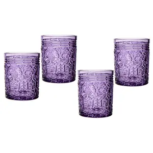 212 MAIN Godinger Jax Grape Double Old Fashion 11oz Unleaded Drinking Glasses - Stylish Kitchenware Drinkware, Machine-Safe - Set of 4
