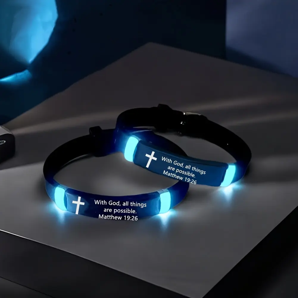 Christian Cross Bracelet with Night Glow, Unisex Adjustable Lightweight Silicone Band, Religious Faith Accessory for Daily Wear, Adjustable Strap Bracelets, Cross Design Bangle, Religious Faith Bracelets