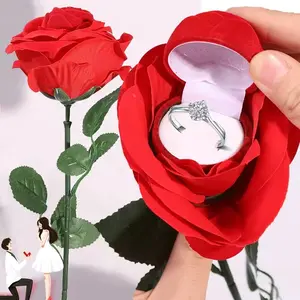 Romantic Rose Ring Box, Jewelry Storage, Classic Style, Wooden Interior, Plastic Material, Snap Closure, Perfect for Wedding, Valentine's Day, Engagement, Anniversary