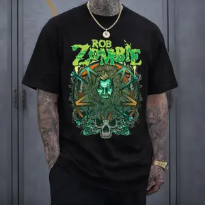 Rob Zombie 2026 Tour Band Tee T-Shirt Top Heavy Cotton Unisex Oversize Industrial Metal Heavy Metal Rock Band Vintage Horror Graphic Streetwear Cotton Tee for Men and Women Fans
