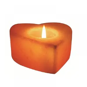 212 MAIN Himalayan Salt Rock Heart-Shape Candleholder - Hand-Carved Natural Crystal, Unique Home Decor for Tea Light Candle Display