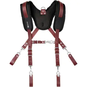 Leather Padded Tool Belt Suspenders w/Chest Strap| Pencil Sleeve| Comfortable & Heavy Duty | Fully Adjustable | Construction Grade |