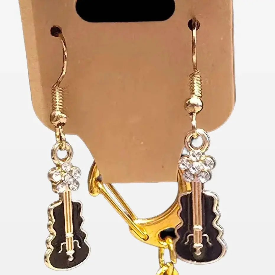 Black String Instrument Hook Earrings, with Keychain