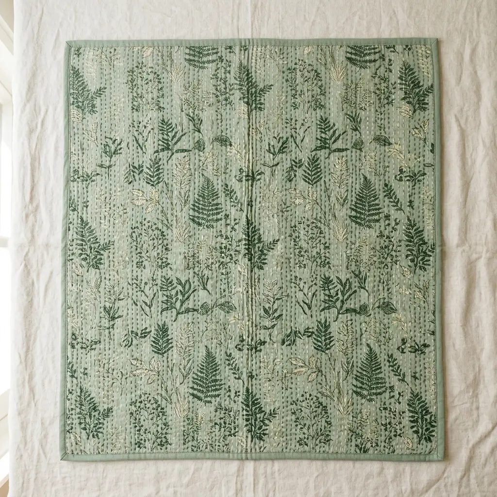 The Sage Botanical Kantha Quilt